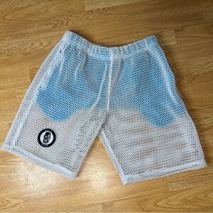 White Mesh Shorts with Blue Pockets